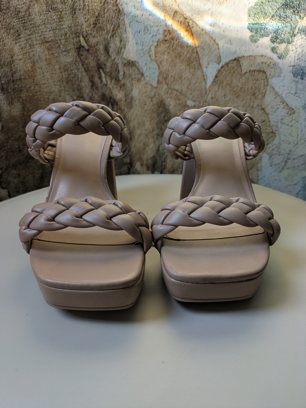Braided Strap Platform Heeled Sandals - Taupe